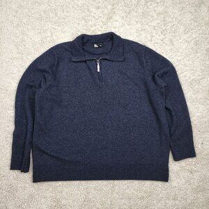 The Commons Men's Navy Blue XXL 2XL 100% Merino Wool Hoodie 1/4 Zip Pullover Exc